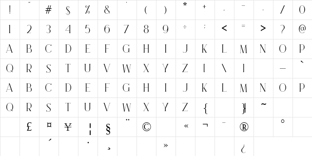 Brooke Regular  glyph index