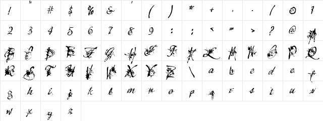 Sinister Attraction Regular  glyph index