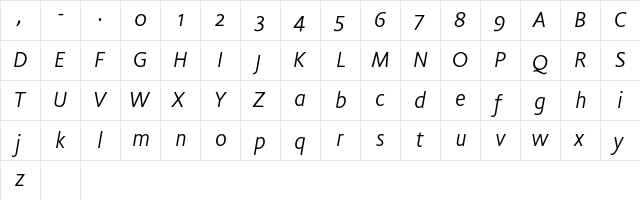 Flex Italic  glyph index