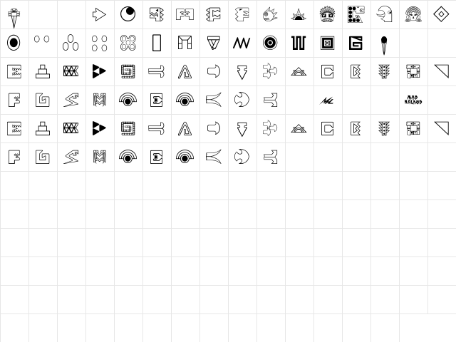 Saurian Bold  glyph index