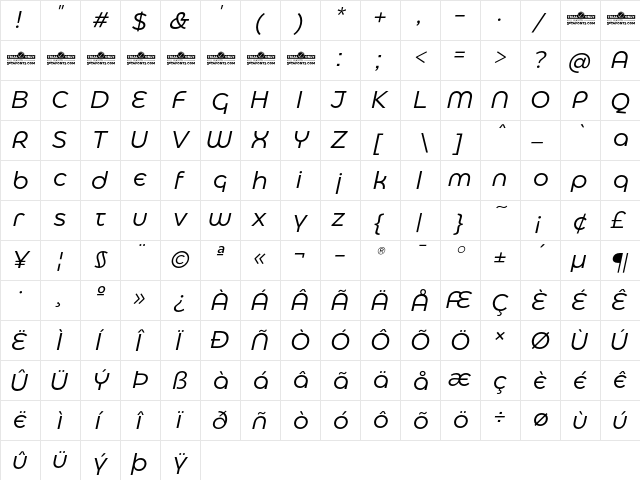 Eastman Alternate Trial Italic  glyph index