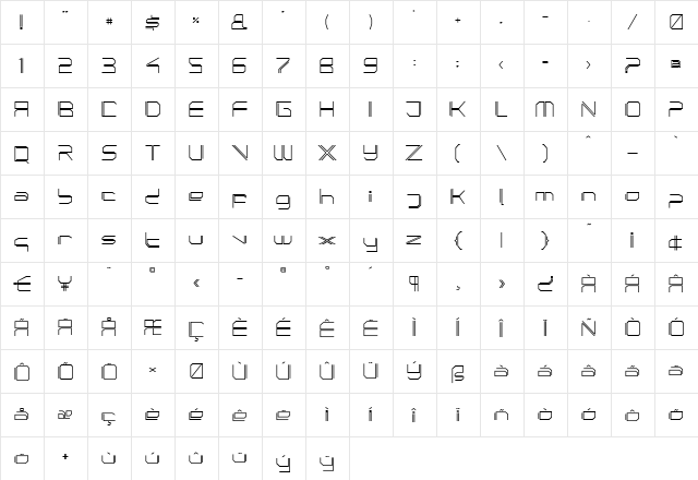 PhutureSqrdOpen Plain  glyph index