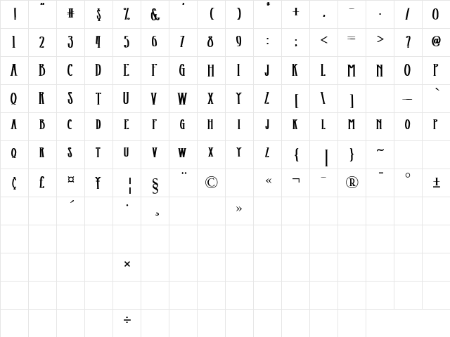 Northway Regular  glyph index