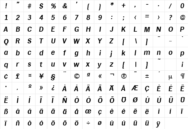 Hamburg-Serial BoldItalic  glyph index