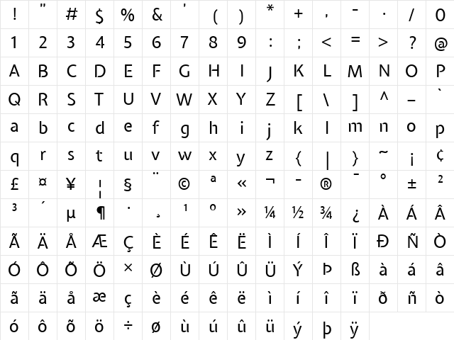 Expletus Sans Regular  glyph index