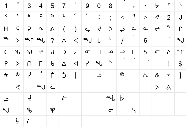nunacom Regular  glyph index