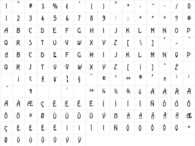 GustavStickley Regular  glyph index