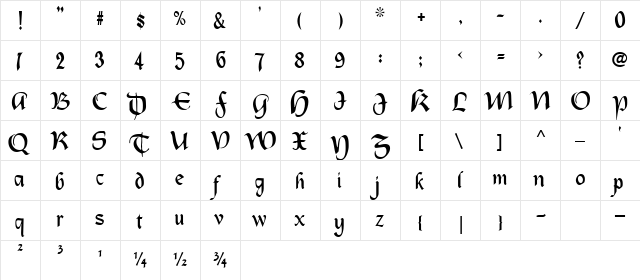 OldCountry Regular  glyph index