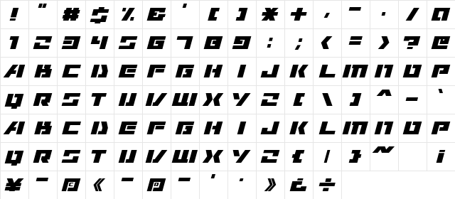 ContinueAL Regular  glyph index