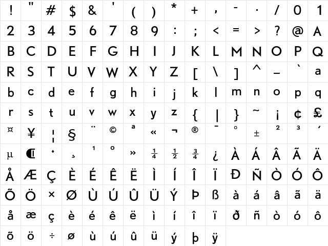DTL Nobel T Regular  glyph index