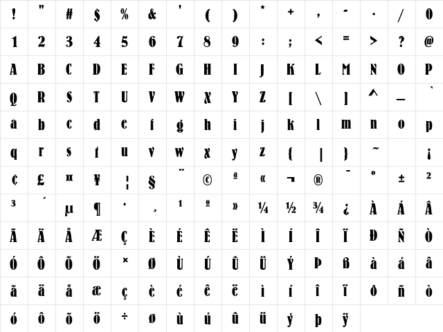 Bernhard Antique Regular  glyph index