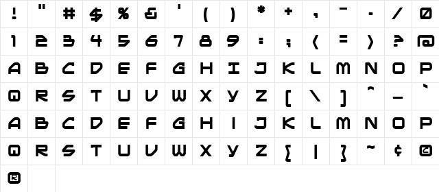 Mainframe BB Regular  glyph index