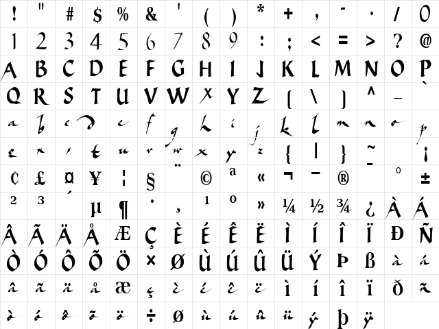 Big Regular  glyph index