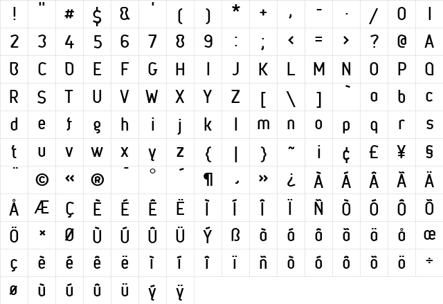 Metsys Regular  glyph index