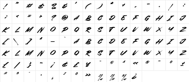 Webrush Regular  glyph index