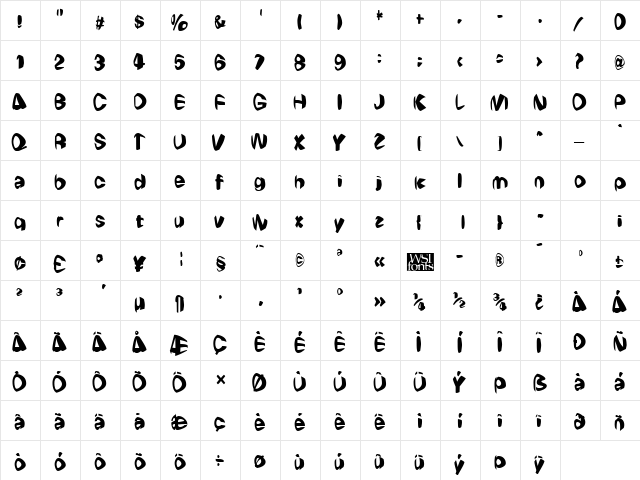 WeirdoWarp Regular  glyph index