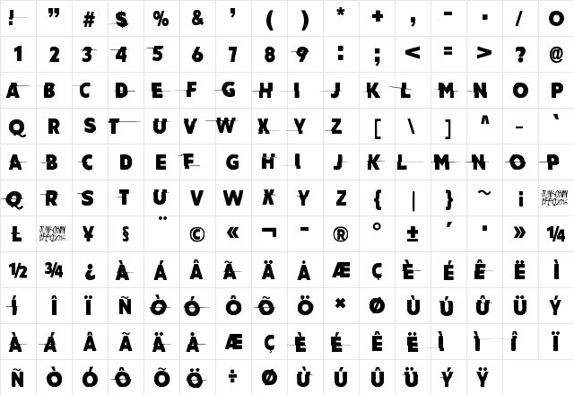 Amateur Slash Regular  glyph index