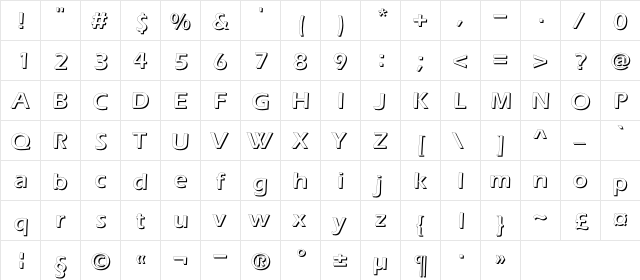 EverestDemiShadow Regular  glyph index
