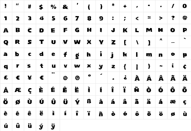 LogJam Regular  glyph index