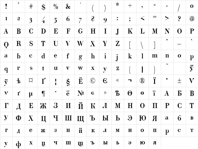 ELIZ_AZ_PS Regular  glyph index