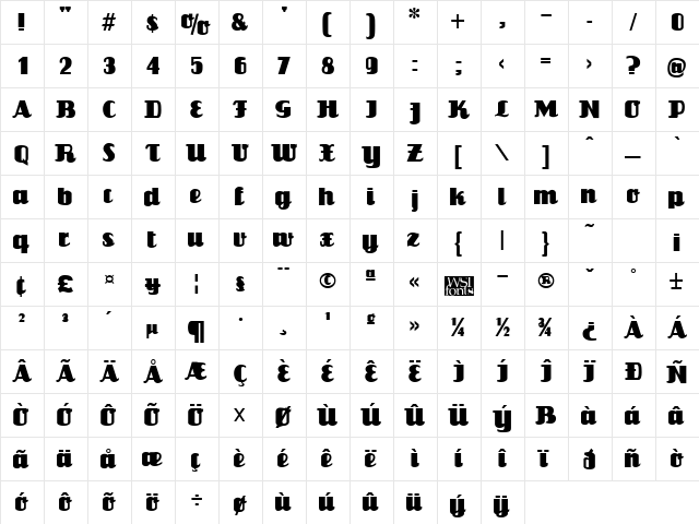 Louisianne Regular  glyph index