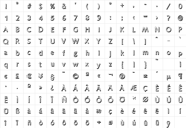 SaxonyShadow Regular  glyph index