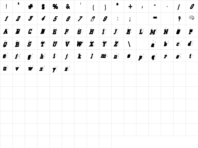 Barb's Typewriter Regular  glyph index