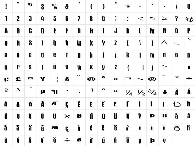 DamselWalkFont71 Regular  glyph index