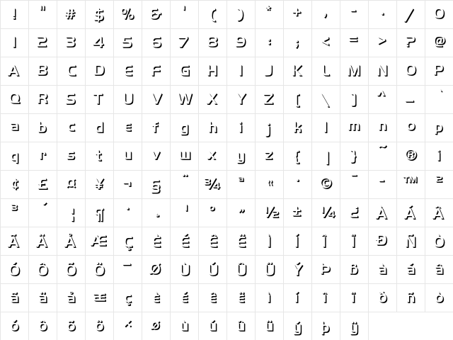 Handel Gothic Only Shadow D Medium  glyph index