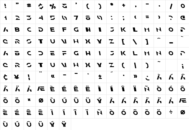 SF Solar Sailer Italic  glyph index