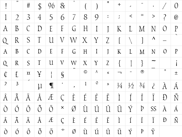 PompeiiCapitals Regular  glyph index