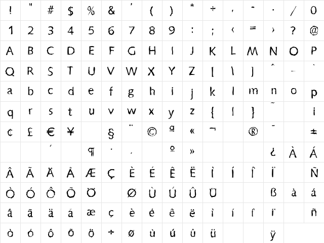 SaxonyRandom Regular  glyph index