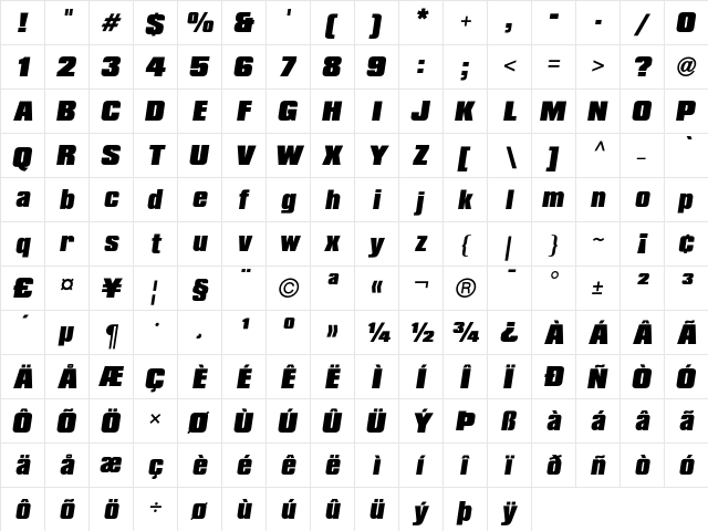 CompactaICG BlackItalic  glyph index