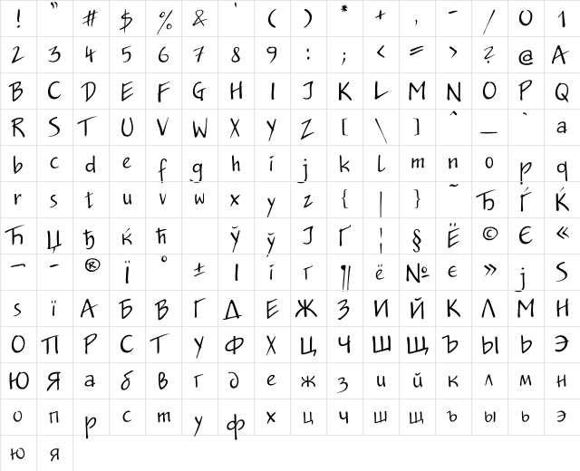 JakobCTT Regular  glyph index