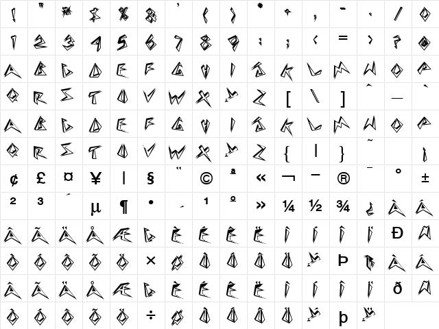 Beeswax Bold  glyph index