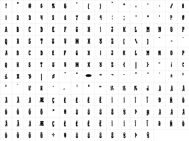 Black Gunk Bold Bold  glyph index