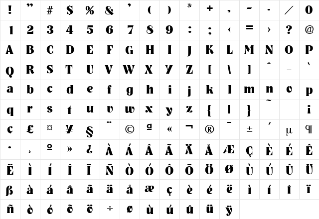 Nashville-Serial-ExtraBold Regular  glyph index