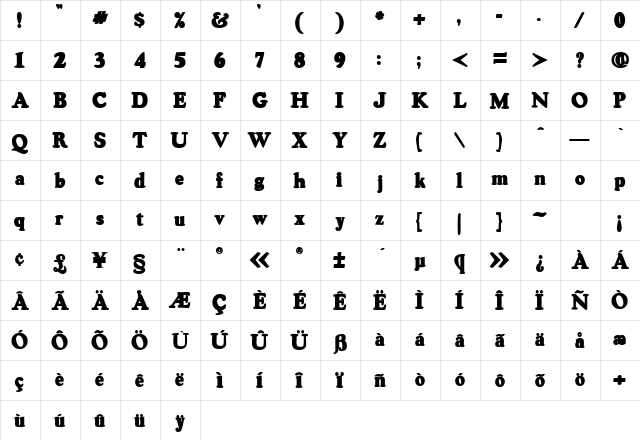 BeaconBlackSSK Bold  glyph index