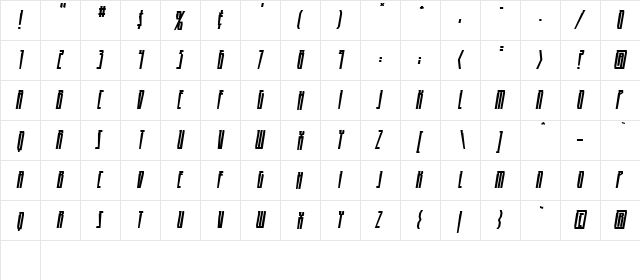 HighRise BB Italic  glyph index