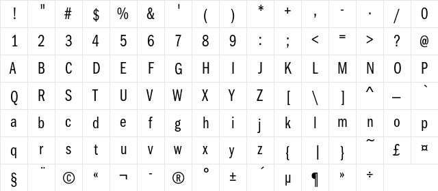 FranklinGothicBookCmpC Regular  glyph index