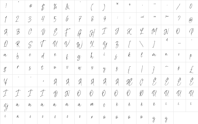 Kiysoom Signature Regular  glyph index