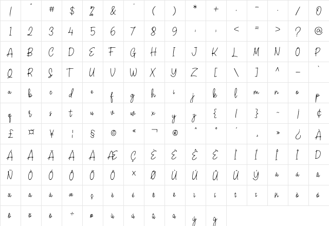 Castlerock Regular  glyph index