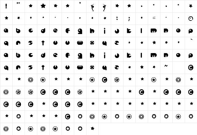 Jr.Popstar Regular  glyph index