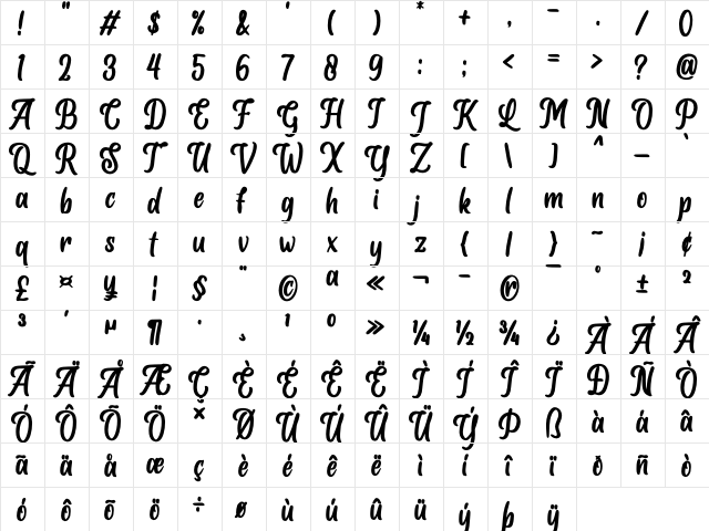 Albertho Regular  glyph index