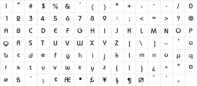 Cooline-Thin Regular  glyph index