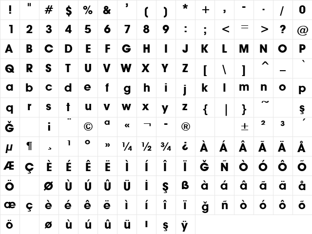 ITC_ Avant_ Garde Bold  glyph index