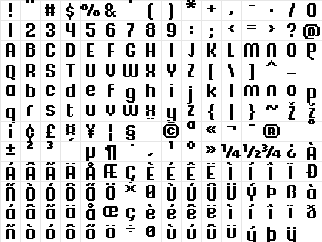 FFF Majestica Bold Regular  glyph index