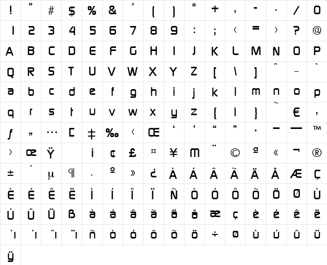 Digital-Medium Regular  glyph index