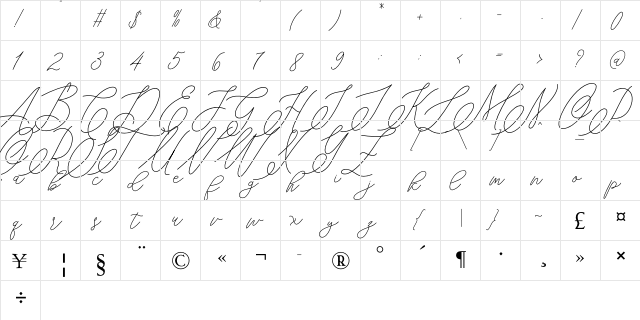 mondayline Regular  glyph index