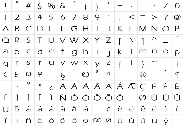 ErosExtended Regular  glyph index
